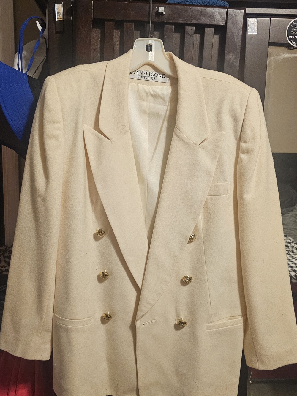 Evan Picone Cream Double-Breasted Blazer with Gold Buttons